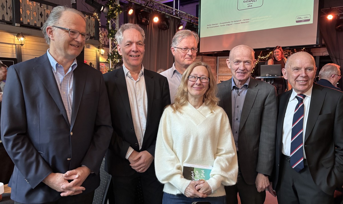 seks personer, poserer, scene i bakgrunnen